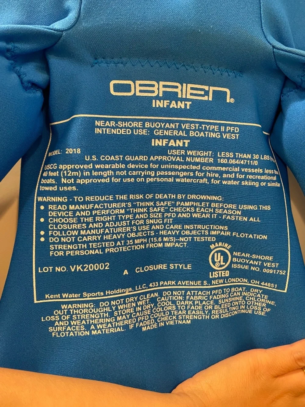 O’Brien Infant Life Vest – Blue